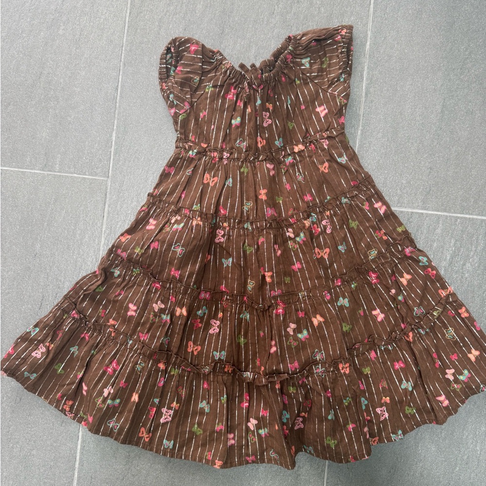 GAP Brown Tiered Dress with Multicolor Butterfly Print